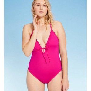 Women's Ruffle Front Tie One Piece Swimsuit